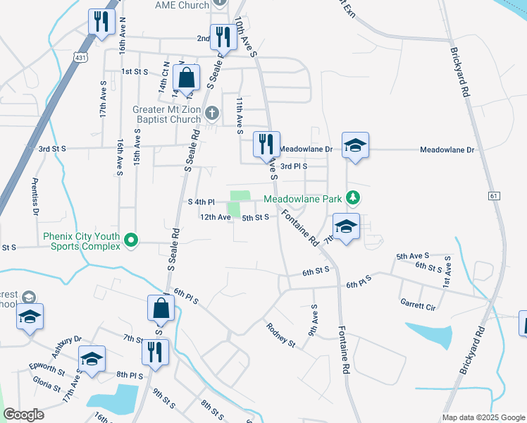 map of restaurants, bars, coffee shops, grocery stores, and more near 1007 4th Street South in Phenix City