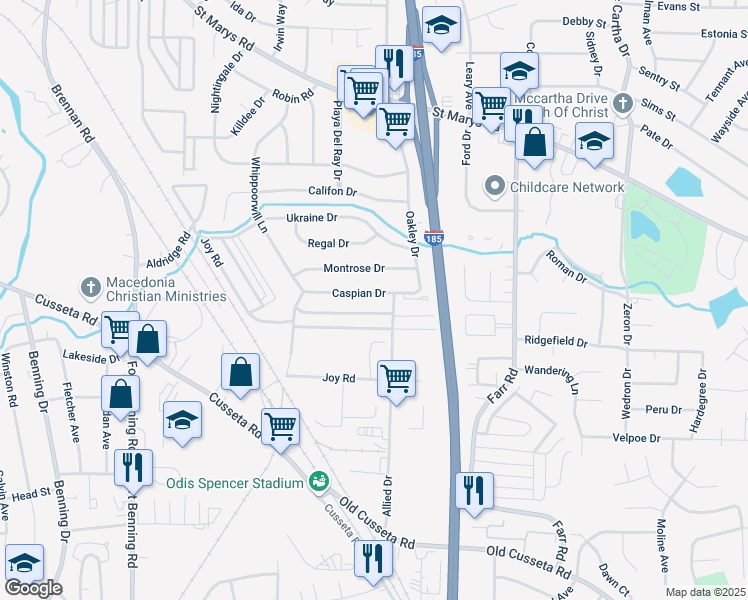 map of restaurants, bars, coffee shops, grocery stores, and more near 3742 Caspian Drive in Columbus