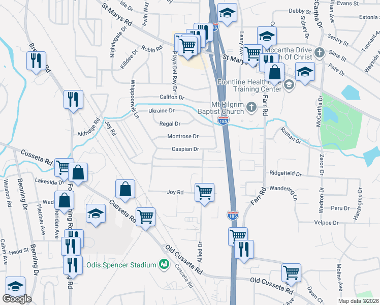 map of restaurants, bars, coffee shops, grocery stores, and more near 3736 Caspian Drive in Columbus