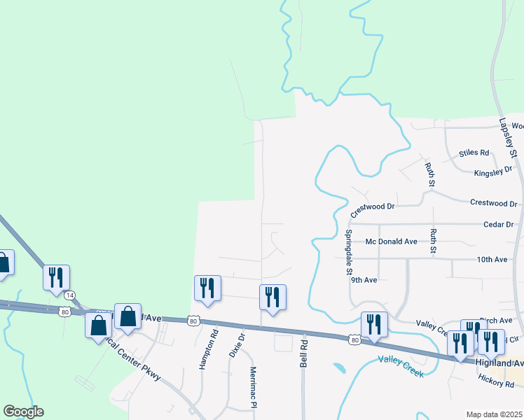 map of restaurants, bars, coffee shops, grocery stores, and more near 2813 Lincoln Drive in Selma