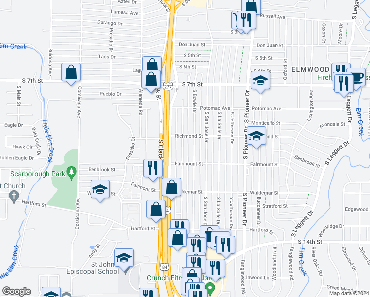 map of restaurants, bars, coffee shops, grocery stores, and more near 1041 South Crockett Drive in Abilene