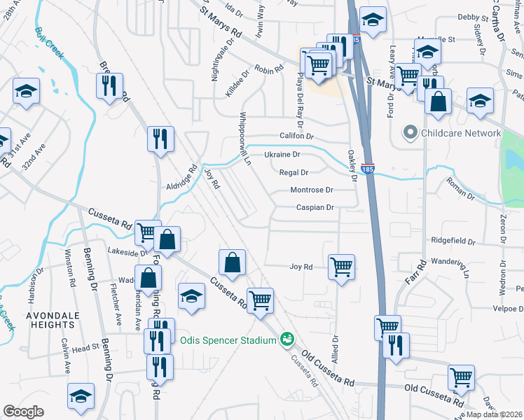 map of restaurants, bars, coffee shops, grocery stores, and more near 901 Joy Rd in Columbus