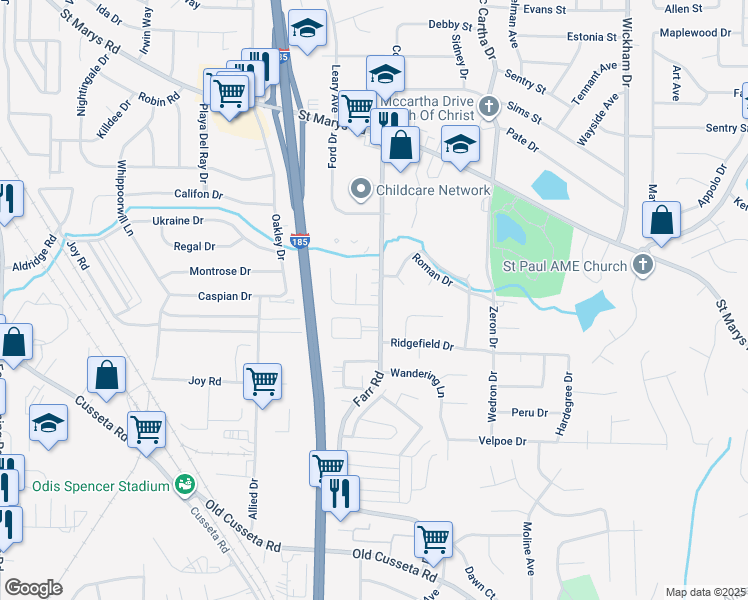 map of restaurants, bars, coffee shops, grocery stores, and more near 527 Farr Road in Columbus