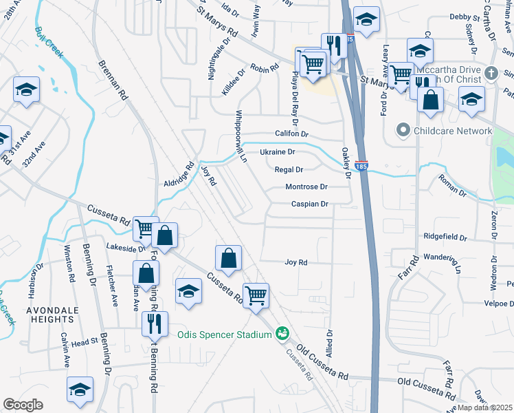 map of restaurants, bars, coffee shops, grocery stores, and more near 901 Joy Rd in Columbus