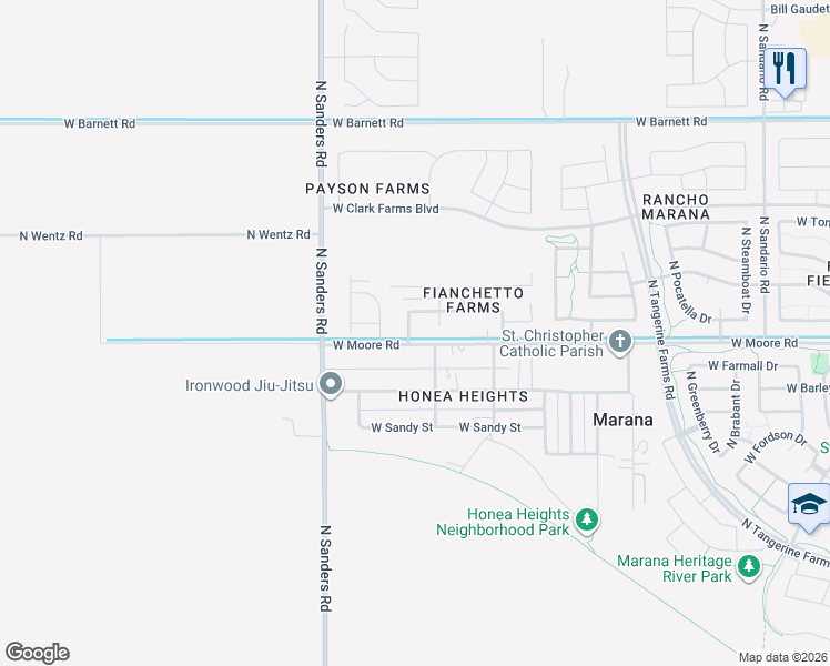 map of restaurants, bars, coffee shops, grocery stores, and more near 12450 West Reyher Farms Loop in Marana