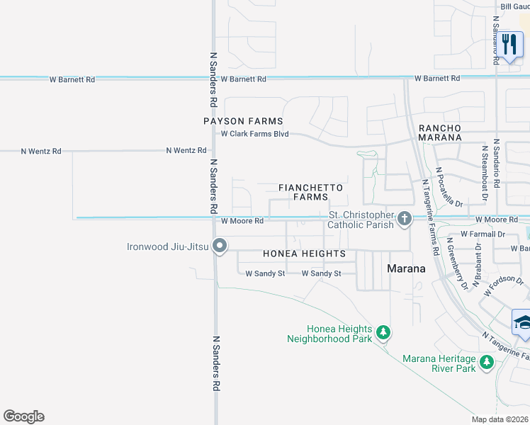 map of restaurants, bars, coffee shops, grocery stores, and more near 12450 West Reyher Farms Loop in Marana