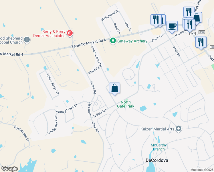 map of restaurants, bars, coffee shops, grocery stores, and more near 3200 Acton School Road in Granbury