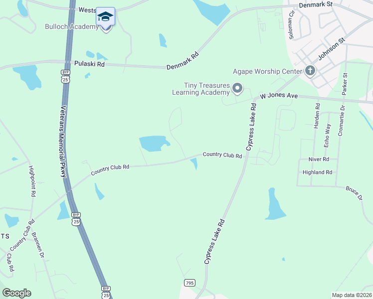 map of restaurants, bars, coffee shops, grocery stores, and more near 5001 Country Club Road in Statesboro