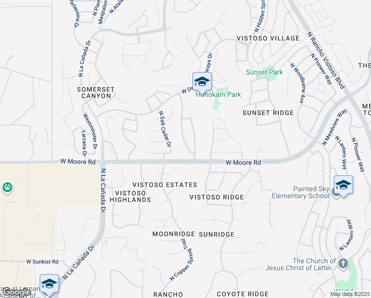 map of restaurants, bars, coffee shops, grocery stores, and more near 12855 North Desert Olive Drive in Oro Valley