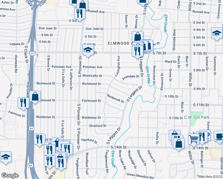 map of restaurants, bars, coffee shops, grocery stores, and more near 4072 Benbrook Street in Abilene
