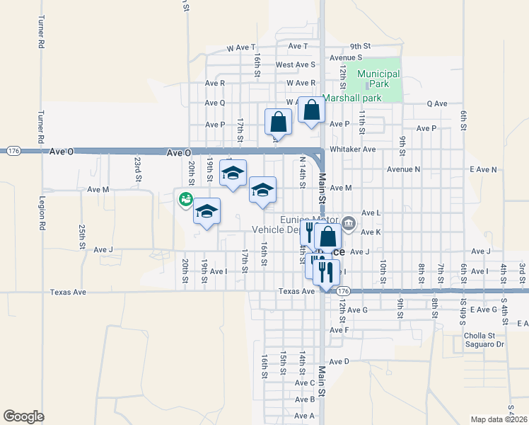 map of restaurants, bars, coffee shops, grocery stores, and more near 1200 16th Street in Hobbs
