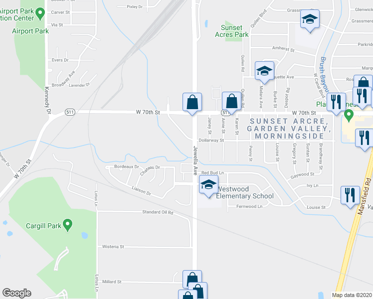 map of restaurants, bars, coffee shops, grocery stores, and more near 7120 Jewella Avenue in Shreveport