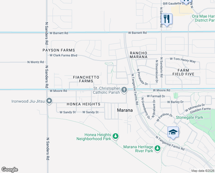 map of restaurants, bars, coffee shops, grocery stores, and more near 12175 West Formosa Lane in Marana