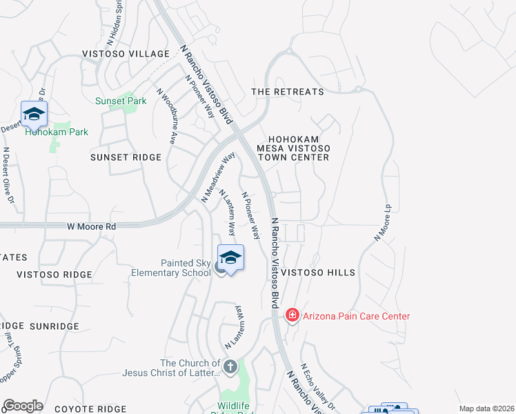 map of restaurants, bars, coffee shops, grocery stores, and more near 12820 North Pioneer Way in Tucson