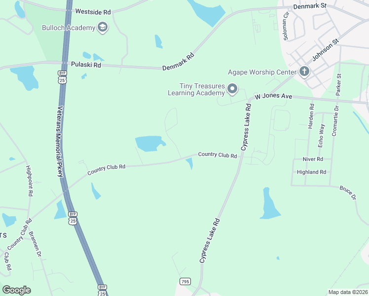 map of restaurants, bars, coffee shops, grocery stores, and more near 5001 Country Club Road in Statesboro