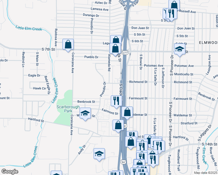 map of restaurants, bars, coffee shops, grocery stores, and more near 5209 Kingston Court in Abilene