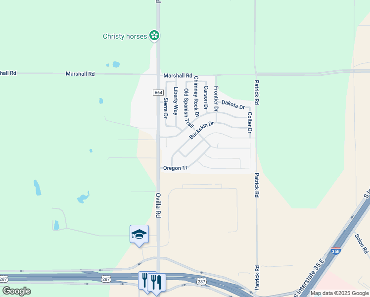 map of restaurants, bars, coffee shops, grocery stores, and more near 126 Buckskin Drive in Waxahachie