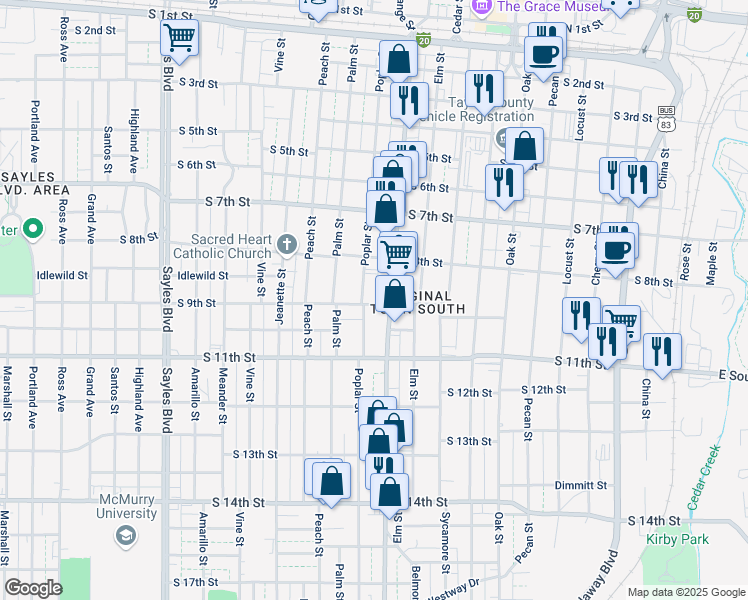 map of restaurants, bars, coffee shops, grocery stores, and more near 1330 South 9th Street in Abilene