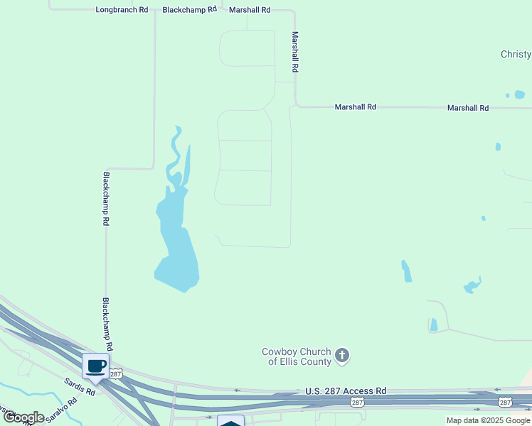 map of restaurants, bars, coffee shops, grocery stores, and more near 220 Denali Way in Waxahachie