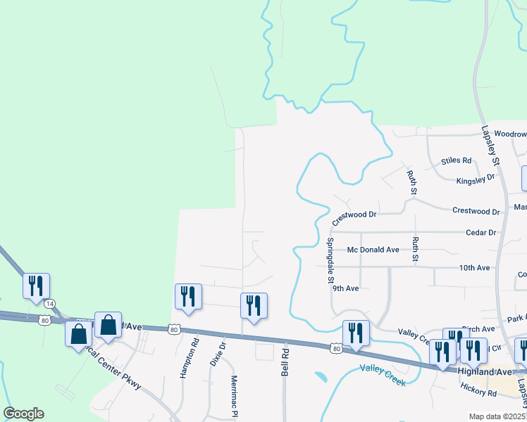 map of restaurants, bars, coffee shops, grocery stores, and more near 2813 Lincoln Drive in Selma