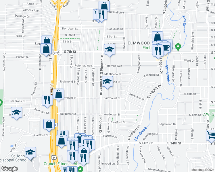 map of restaurants, bars, coffee shops, grocery stores, and more near 1018 Buccaneer Drive in Abilene