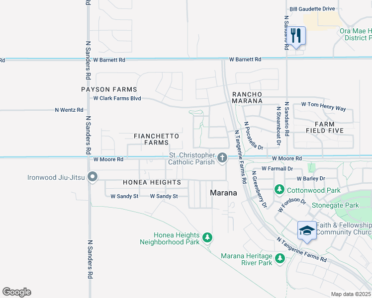 map of restaurants, bars, coffee shops, grocery stores, and more near 12175 West Formosa Lane in Marana