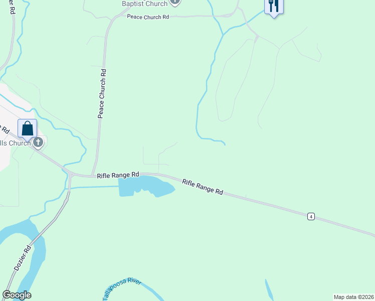 map of restaurants, bars, coffee shops, grocery stores, and more near 245 Mountain View Road in Wetumpka