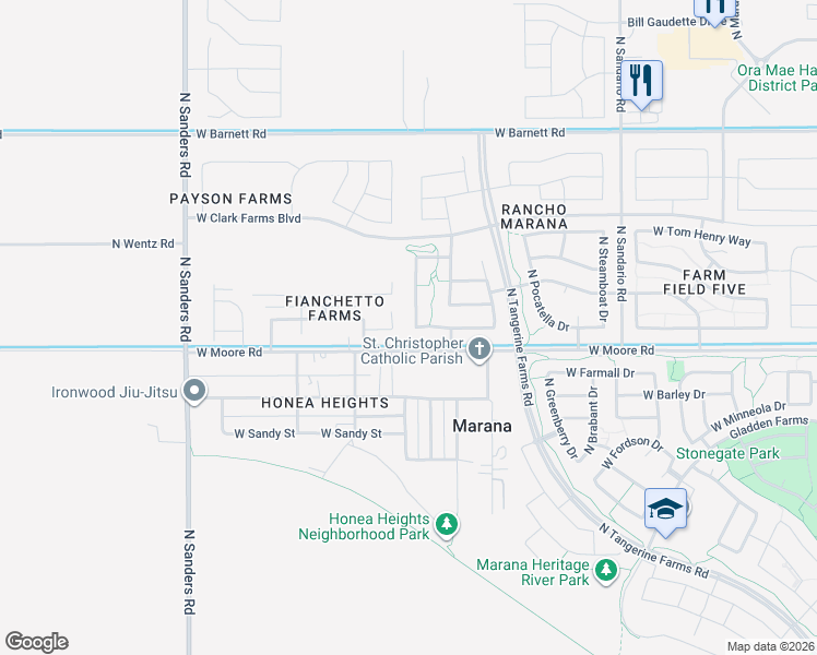 map of restaurants, bars, coffee shops, grocery stores, and more near 12175 West Formosa Lane in Marana