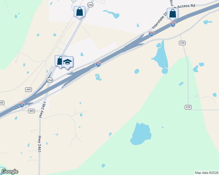 map of restaurants, bars, coffee shops, grocery stores, and more near Interstate 20 Access Road in Ranger