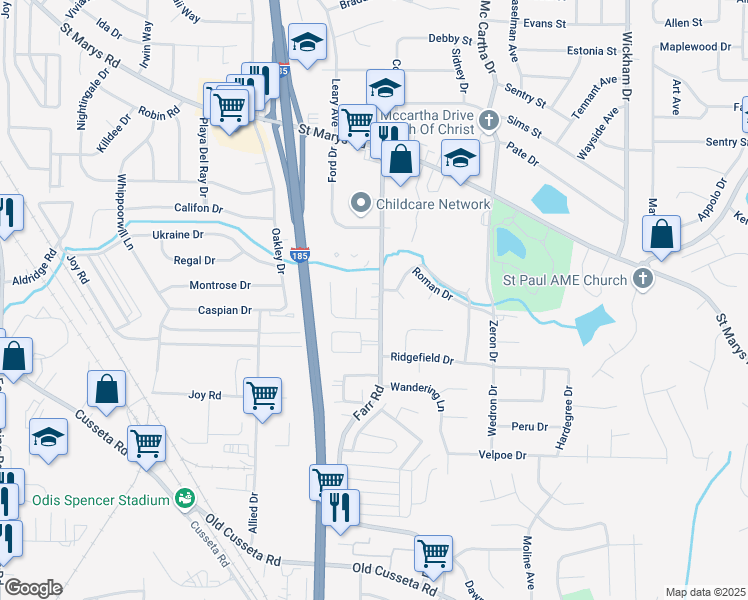 map of restaurants, bars, coffee shops, grocery stores, and more near 527 Farr Road in Columbus