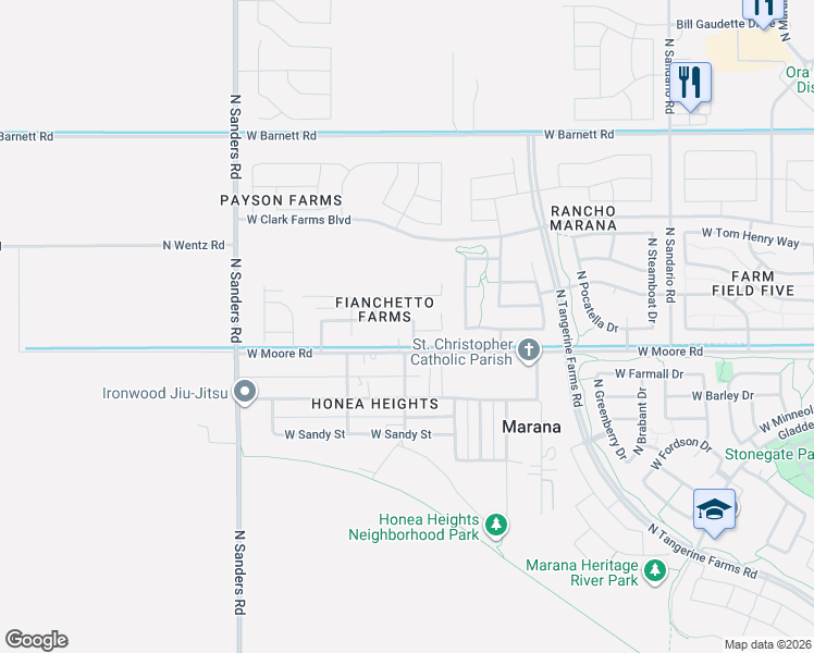 map of restaurants, bars, coffee shops, grocery stores, and more near 12307 West Moore Road in Marana