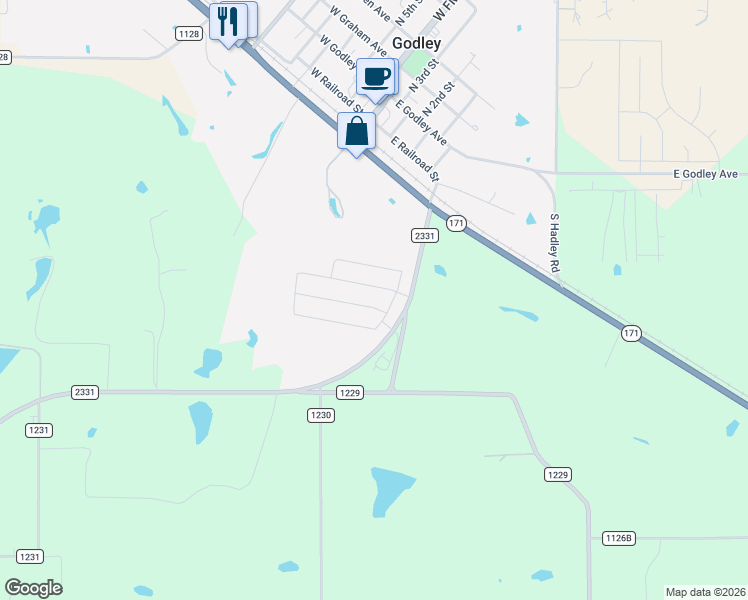 map of restaurants, bars, coffee shops, grocery stores, and more near 200 Bayless Avenue in Godley