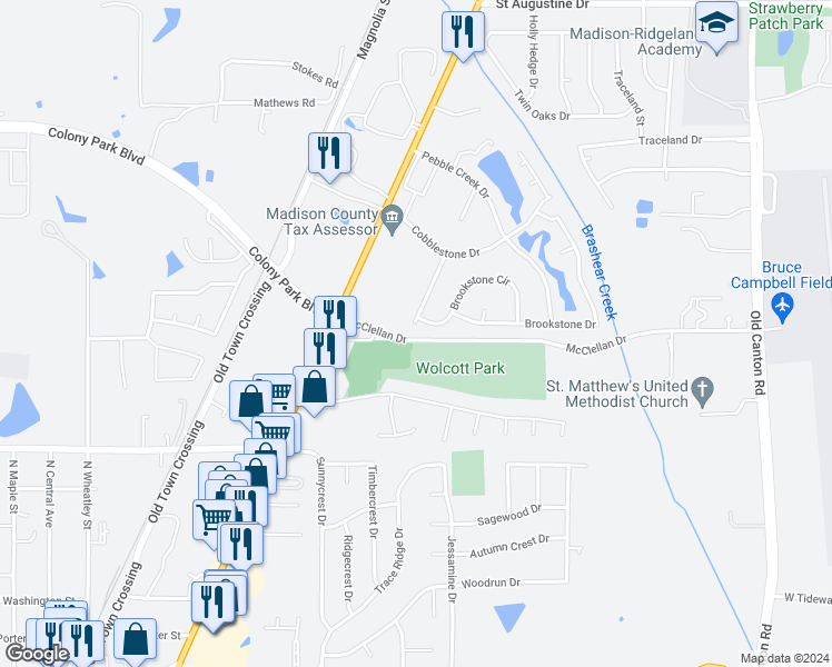 map of restaurants, bars, coffee shops, grocery stores, and more near 132 Rockwood Drive in Madison