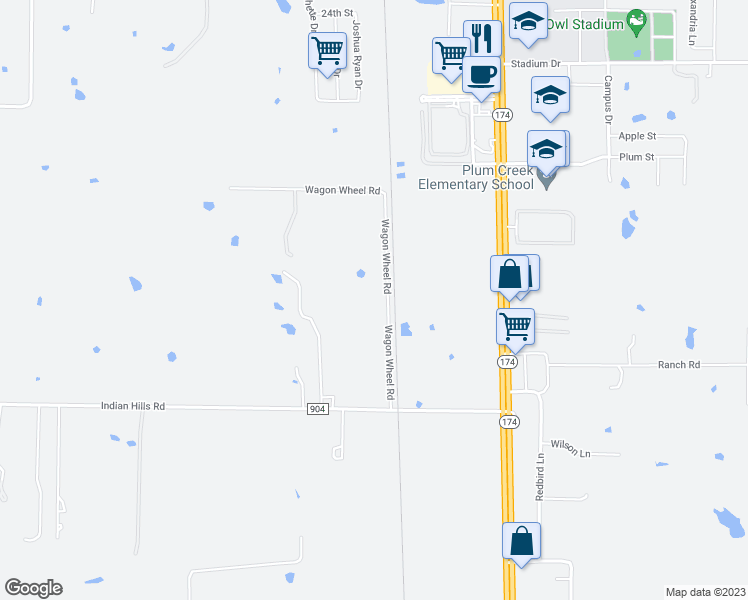 map of restaurants, bars, coffee shops, grocery stores, and more near 4521 Wagon Wheel Road in Joshua