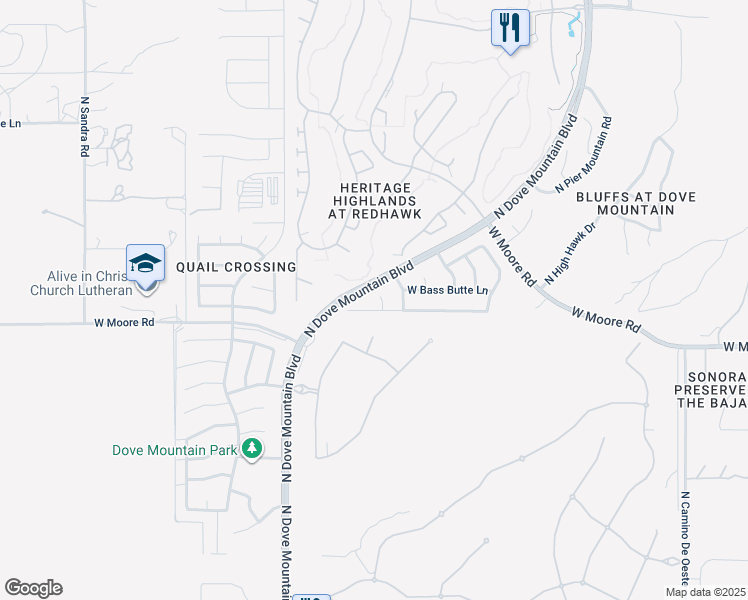 map of restaurants, bars, coffee shops, grocery stores, and more near 12845 North Suizo Court in Marana