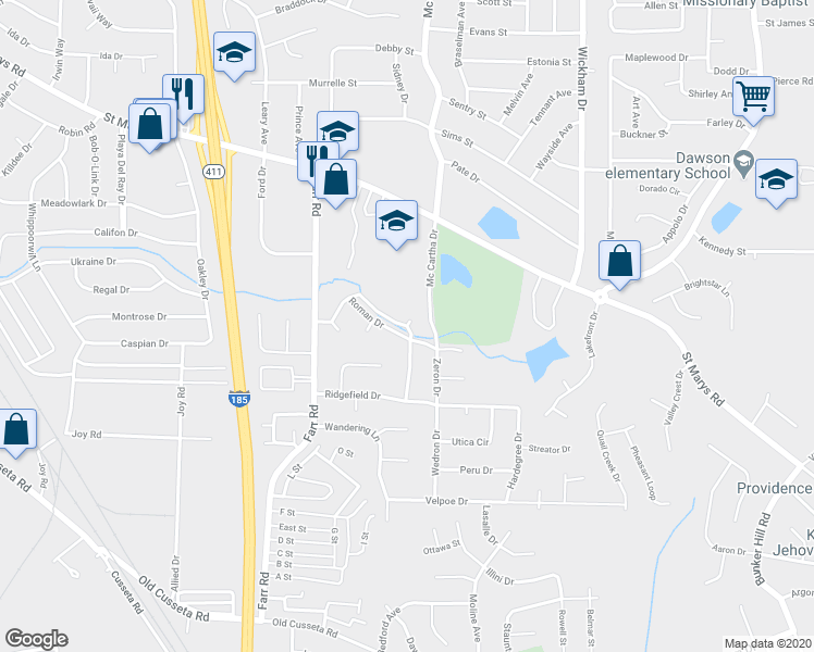 map of restaurants, bars, coffee shops, grocery stores, and more near Troy Court in Columbus