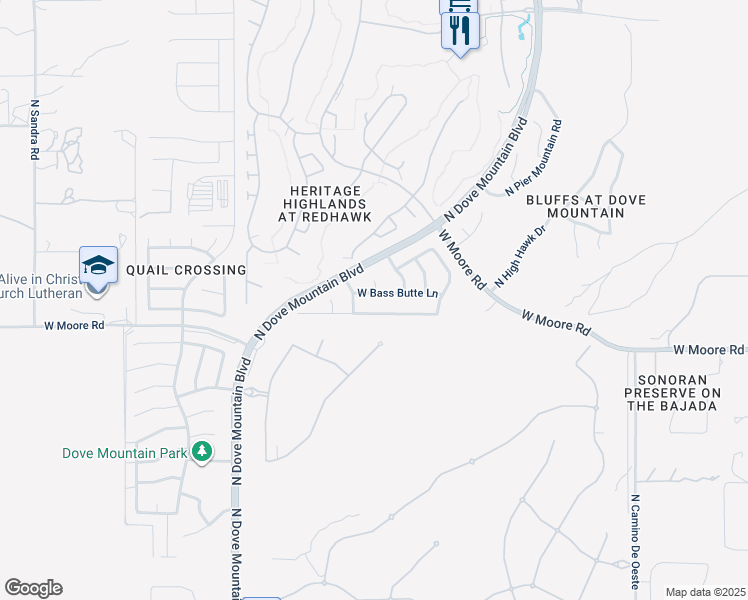 map of restaurants, bars, coffee shops, grocery stores, and more near 5117 West Bass Butte Lane in Marana