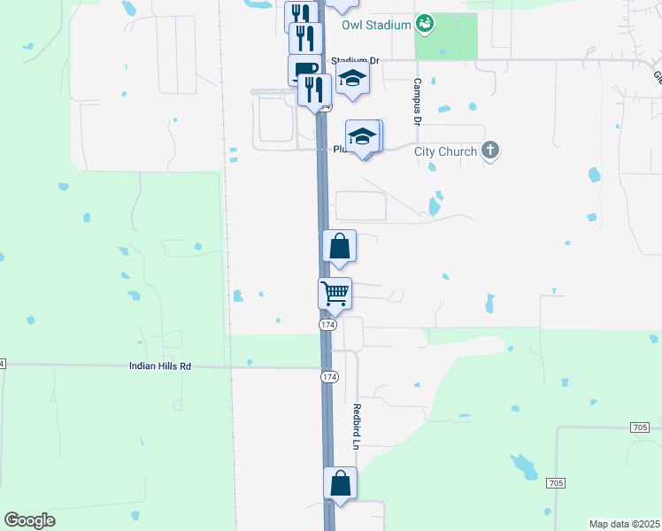 map of restaurants, bars, coffee shops, grocery stores, and more near 1410 South Broadway Street in Joshua