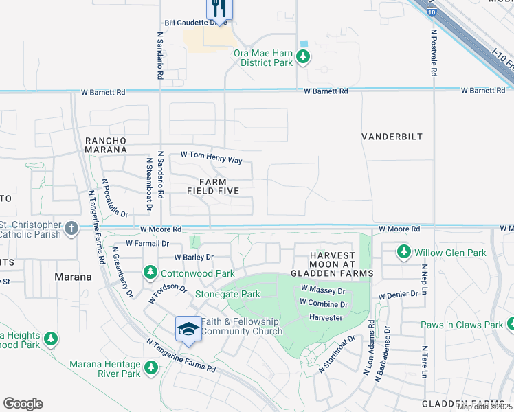 map of restaurants, bars, coffee shops, grocery stores, and more near 12872 North White Fence Way in Marana