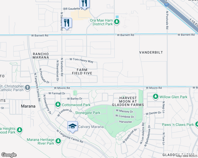 map of restaurants, bars, coffee shops, grocery stores, and more near 11547 West Fayes Glen Drive in Marana