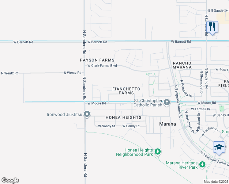 map of restaurants, bars, coffee shops, grocery stores, and more near 12397 West Judit Court in Marana