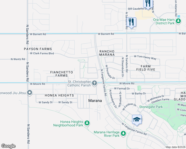 map of restaurants, bars, coffee shops, grocery stores, and more near 12096 West Hailey Lane in Marana