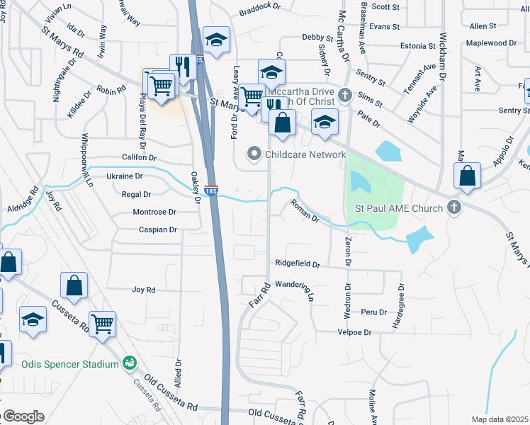 map of restaurants, bars, coffee shops, grocery stores, and more near 441 Farr Road in Columbus
