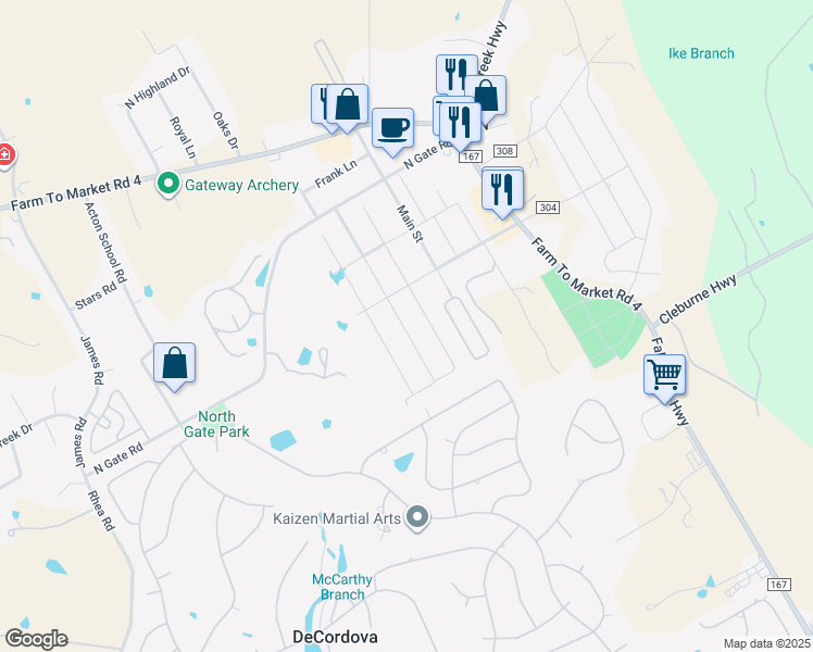 map of restaurants, bars, coffee shops, grocery stores, and more near 3313 Arrow Creek Drive in Granbury