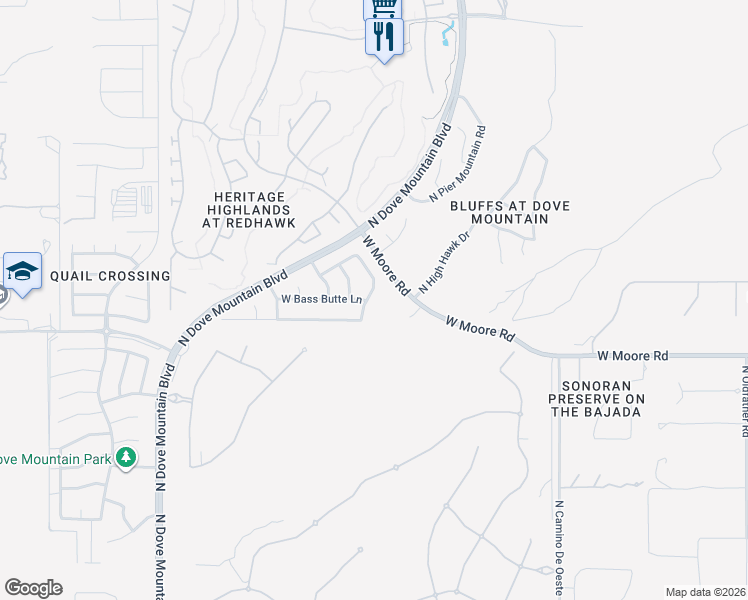 map of restaurants, bars, coffee shops, grocery stores, and more near 12864 North Bass Canyon Drive in Marana