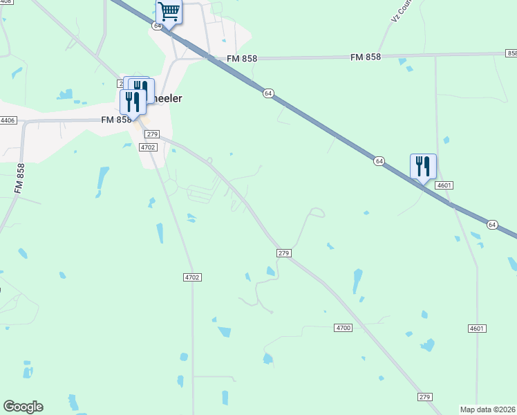 map of restaurants, bars, coffee shops, grocery stores, and more near Farm to Market 279 in Van Zandt