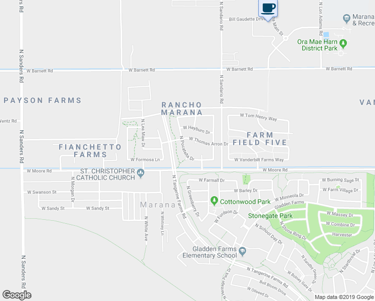 map of restaurants, bars, coffee shops, grocery stores, and more near 12890 North Pocatella Drive in Marana