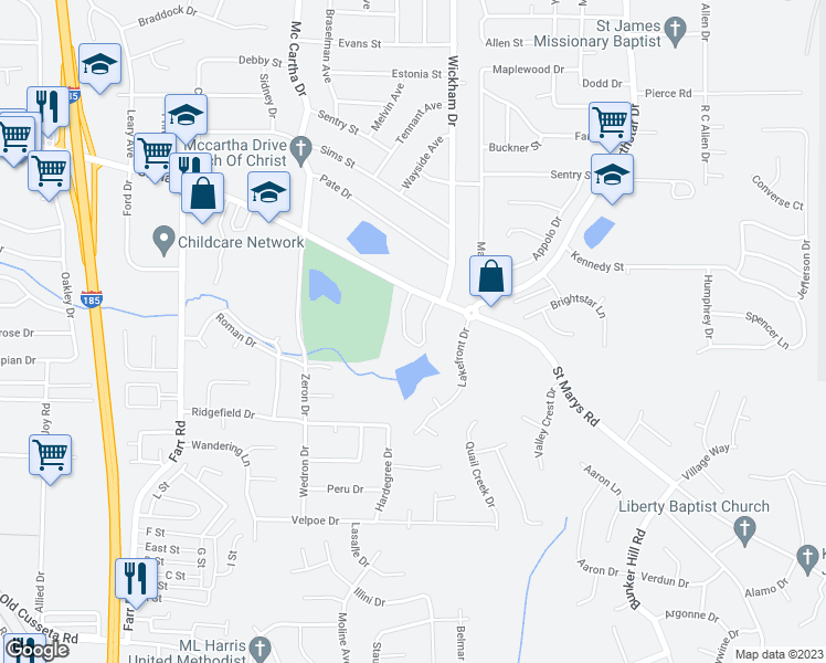 map of restaurants, bars, coffee shops, grocery stores, and more near 4570 Saint Marys Road in Columbus
