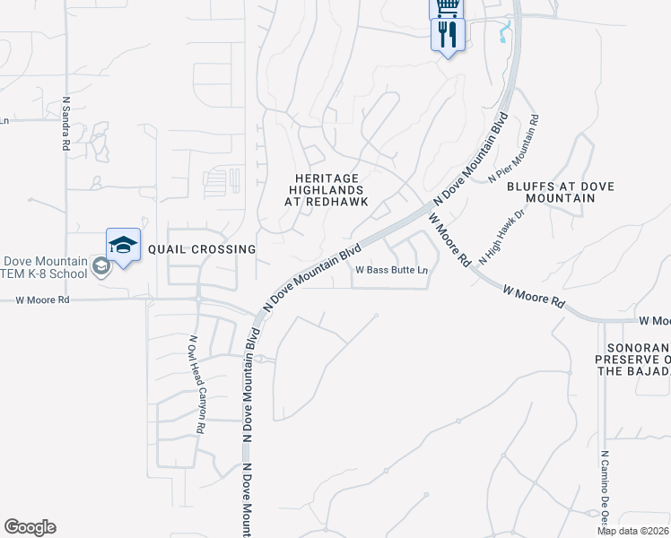 map of restaurants, bars, coffee shops, grocery stores, and more near 12856 North Suizo Court in Marana