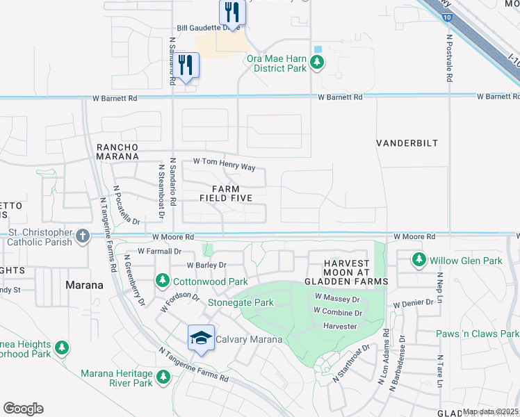 map of restaurants, bars, coffee shops, grocery stores, and more near 11547 West Fayes Glen Drive in Marana